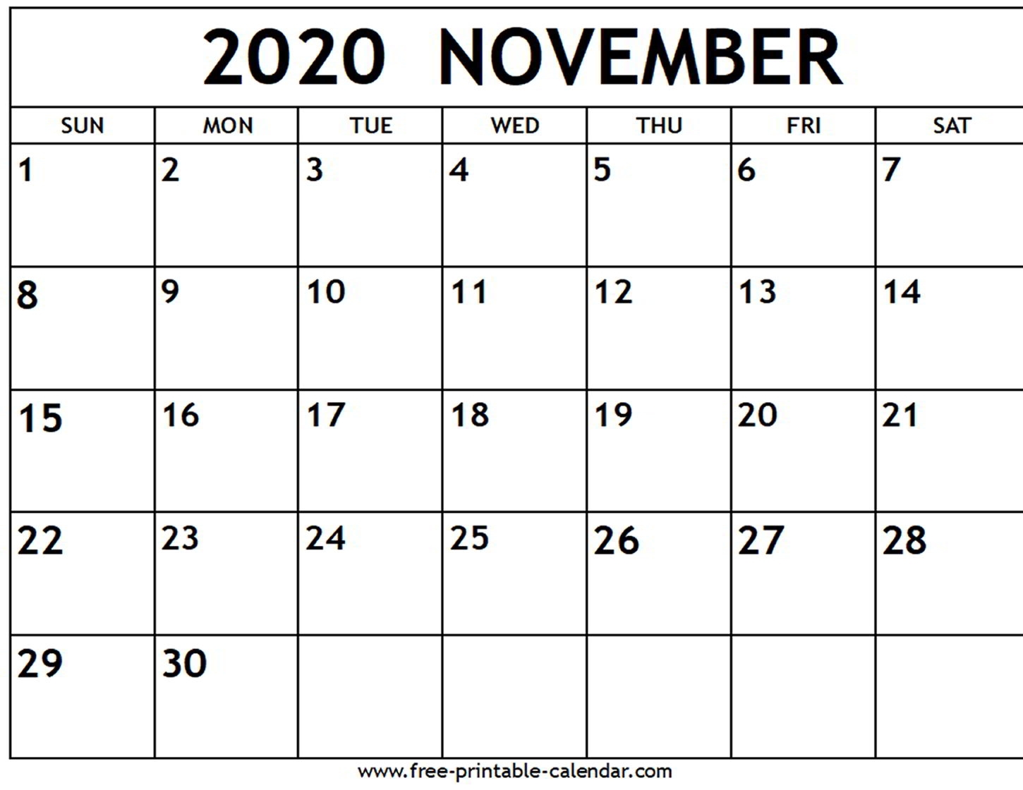 November 2020 Calendar - Free-Printable-Calendar