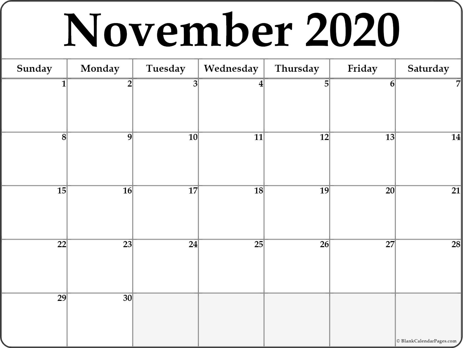 November 2020 Calendar | Free Printable Monthly Calendars