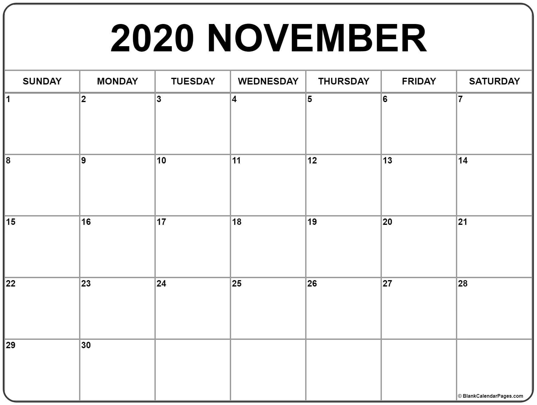 Free Printable Calendar Pages November 2020 | Month Calendar Printable