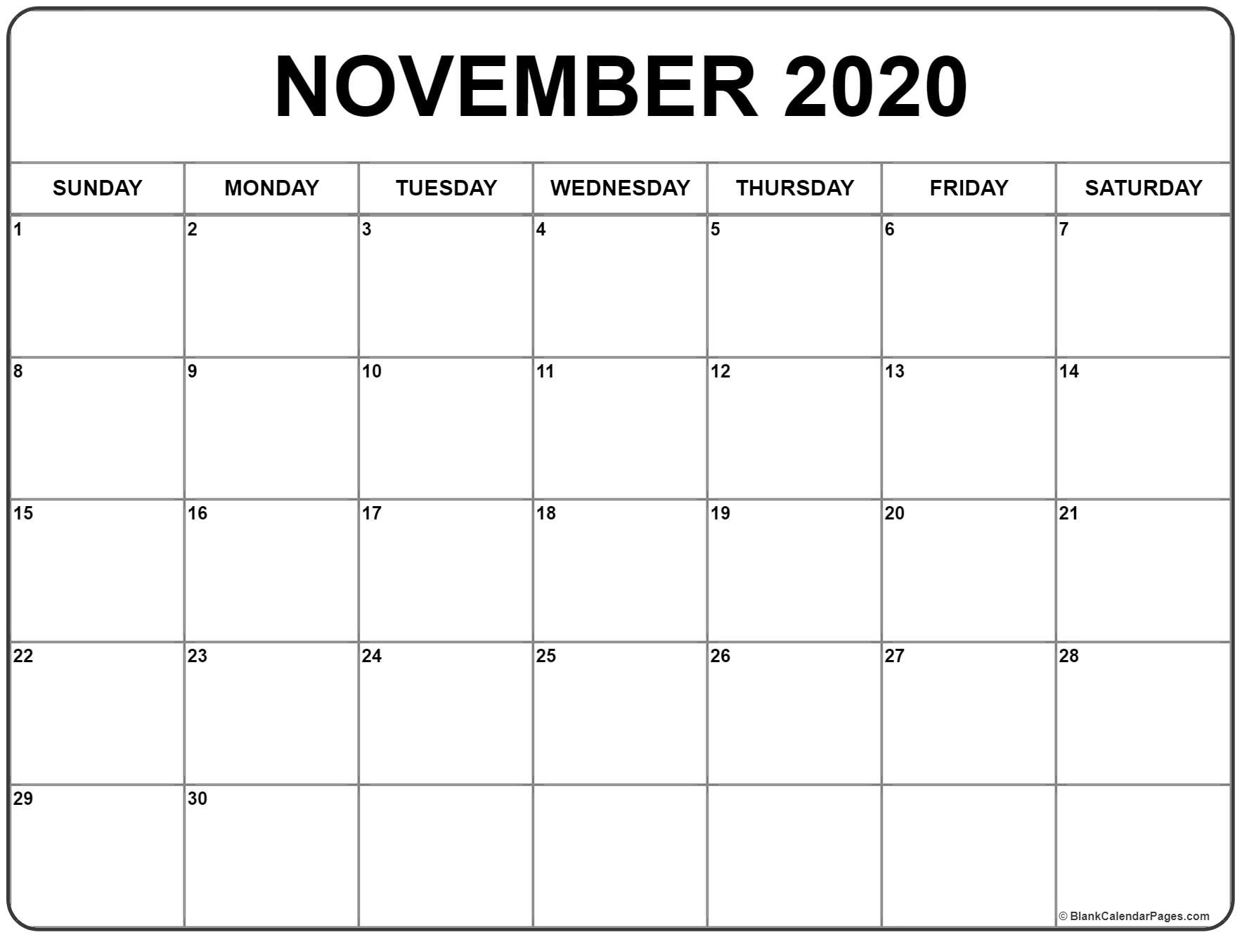 November 2020 Calendar | Free Printable Monthly Calendars