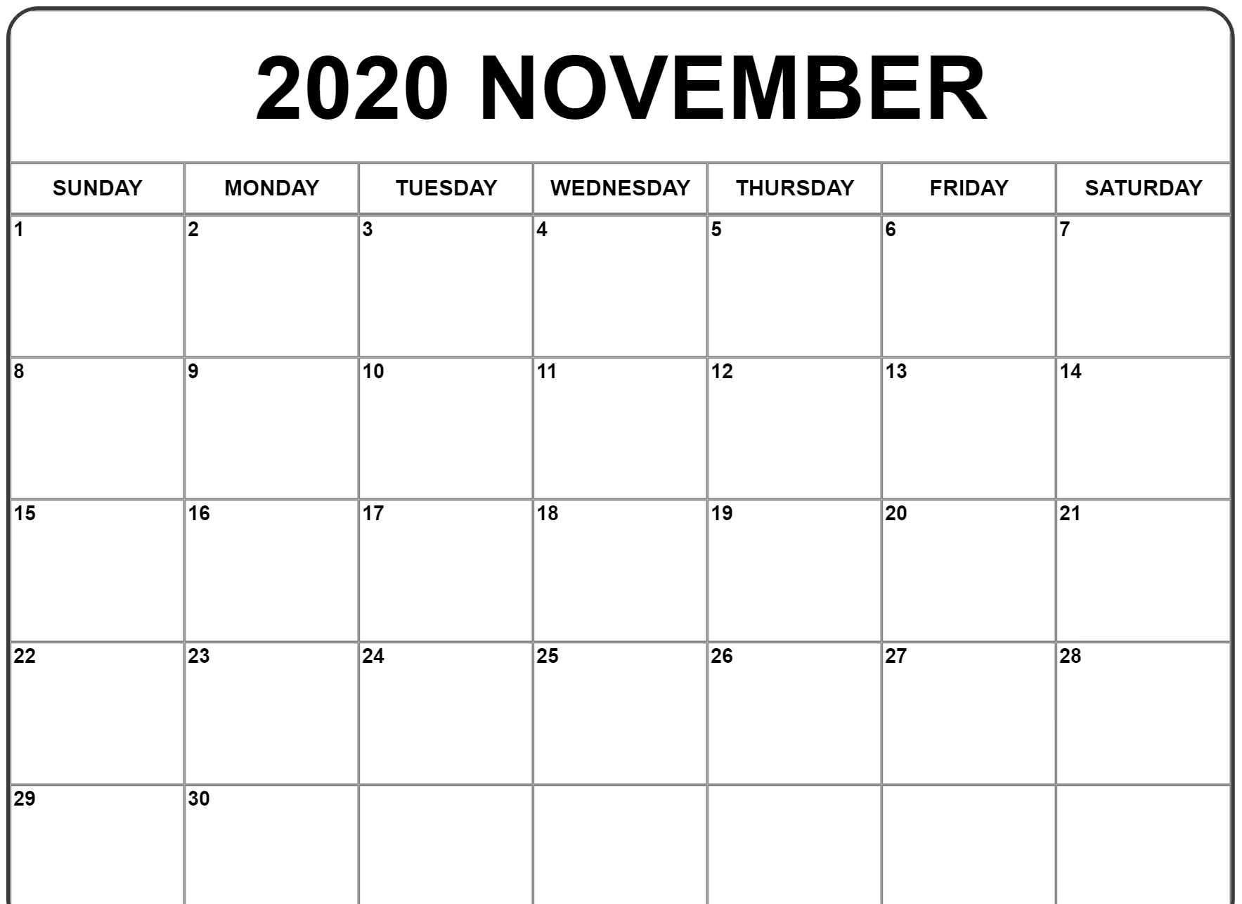 November 2020 Calendar | Monthly Calendar Template, Free