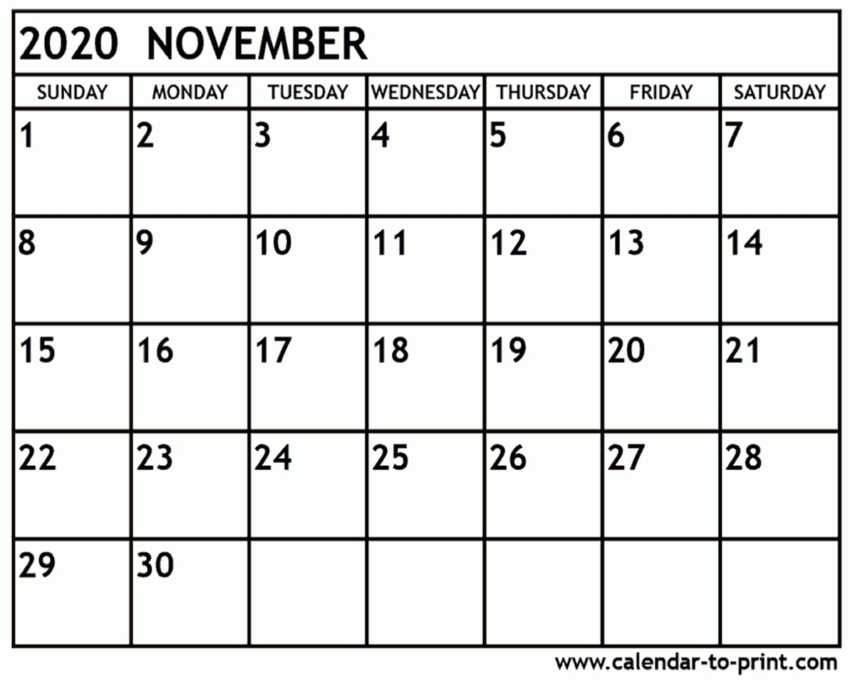 November 2020 Calendar Printable