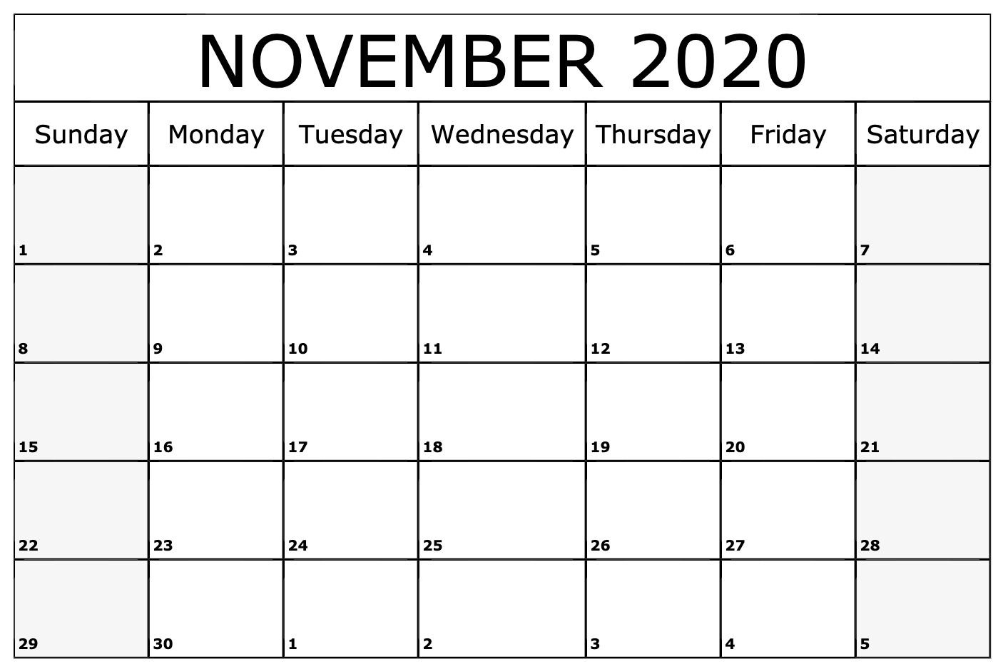 November 2020 Calendar Printable Template | Printable