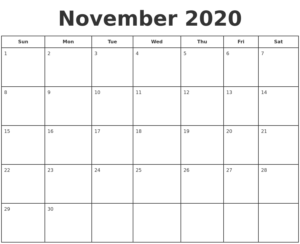November 2020 Print A Calendar