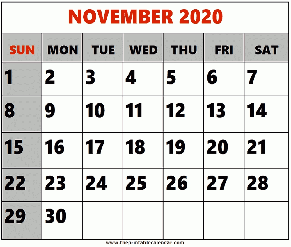 Free Printable Calendar Pages November 2020 | Month Calendar Printable