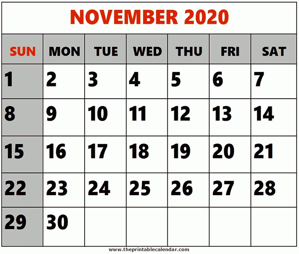 Calendar For November Of 2020