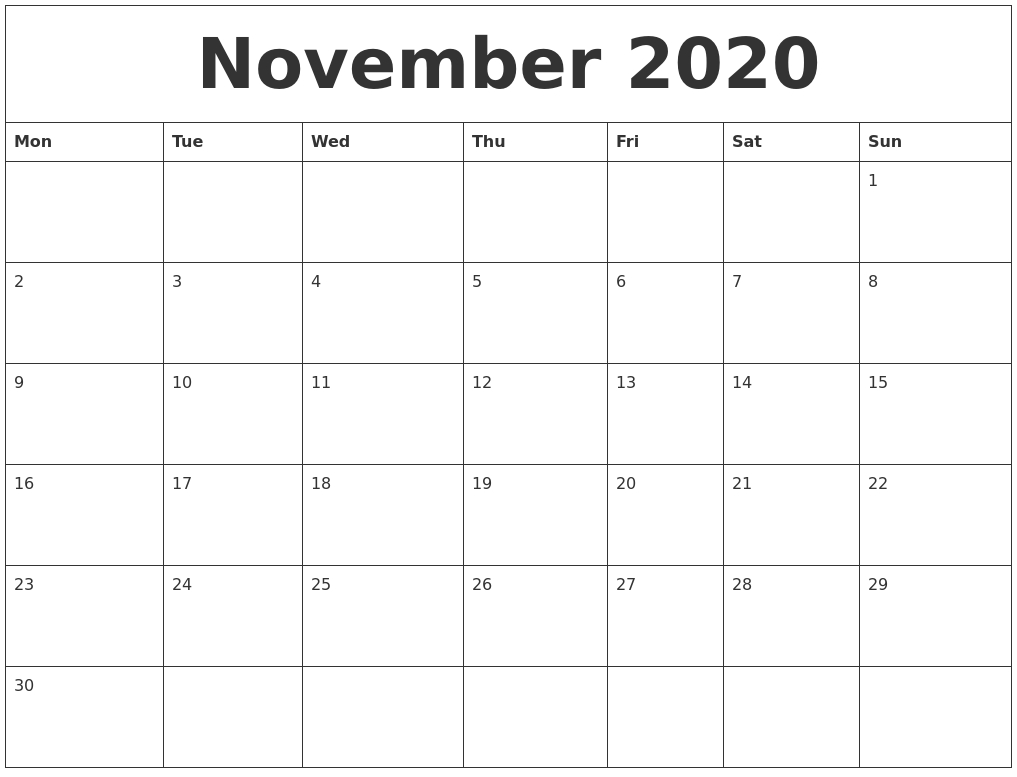 November 2020 Word Calendar