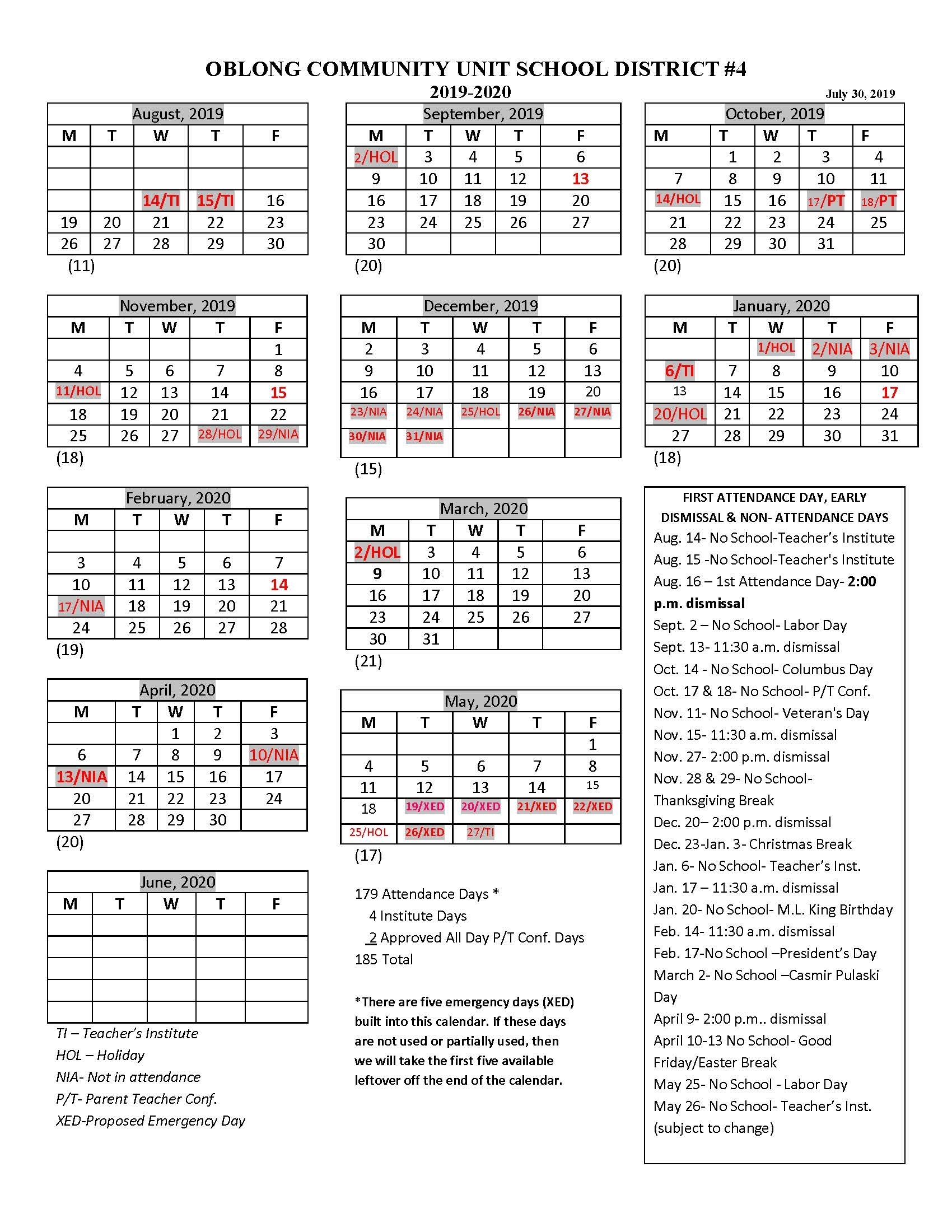 Oblong Cusd #4 :: District Calendar