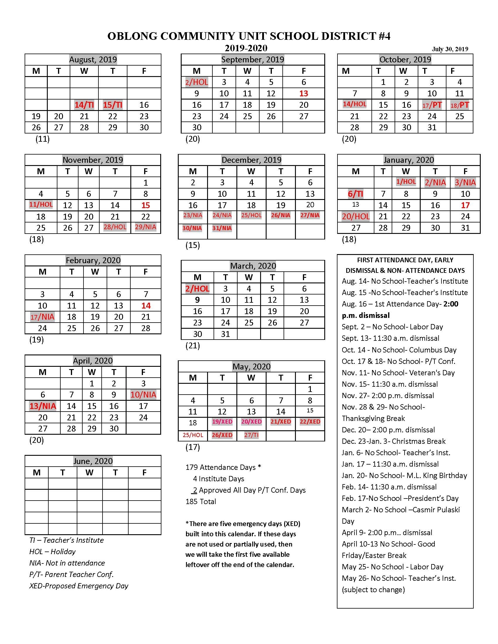 Unit 4 Calendar 2020 | Month Calendar Printable