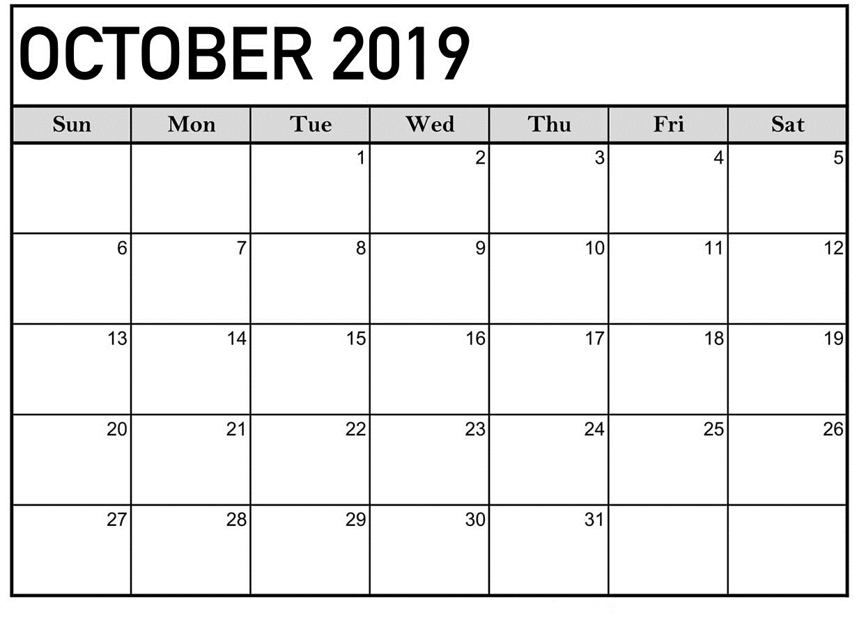 October 2019 Calendar Blank Templates - Print Calendar
