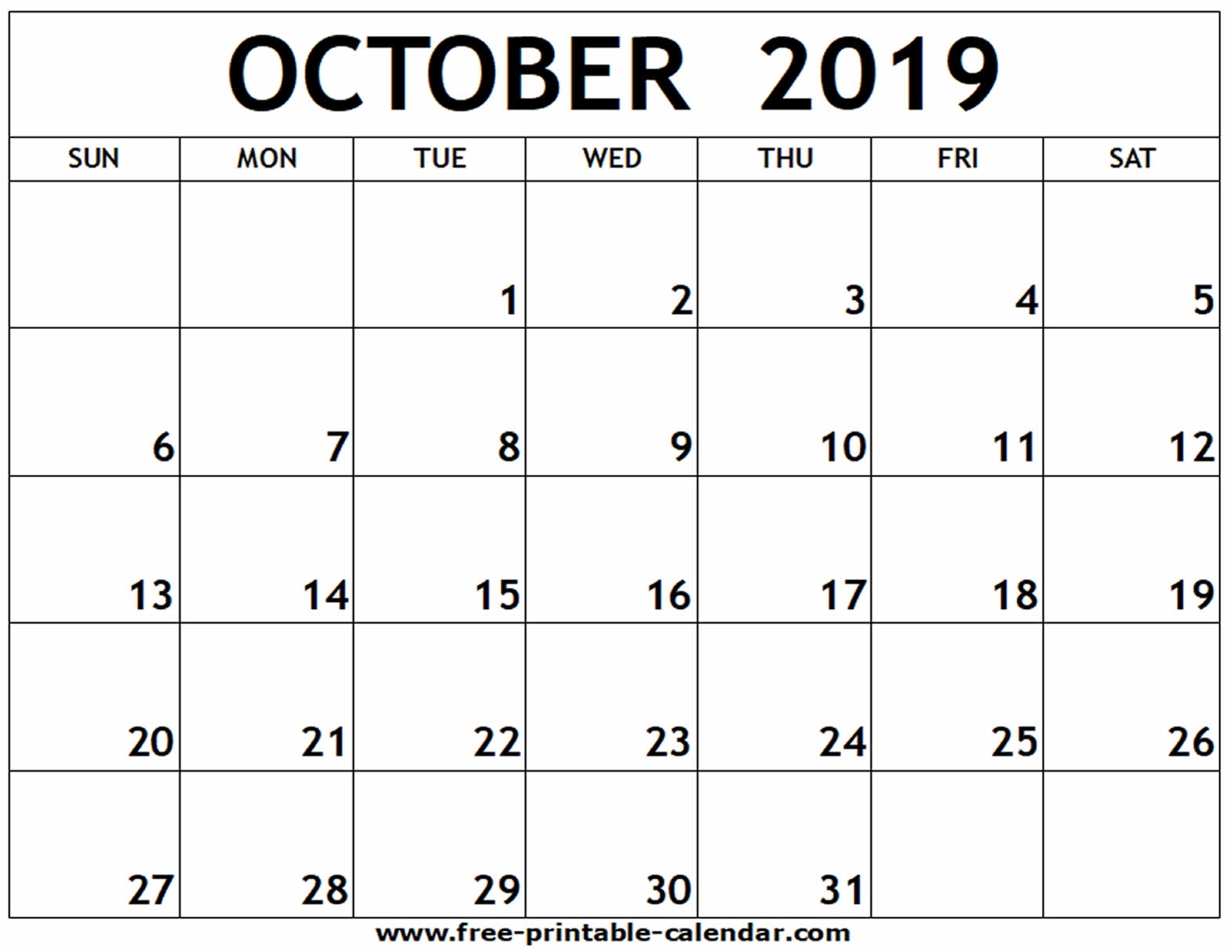 October 2019 Printable Calendar - Free-Printable-Calendar
