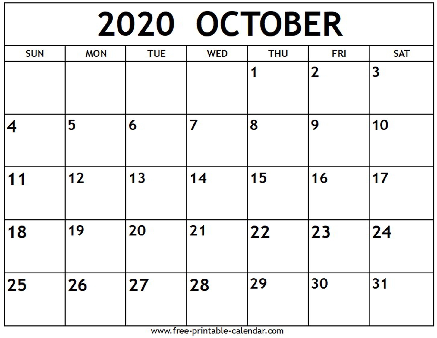 October 2020 Calendar - Free-Printable-Calendar