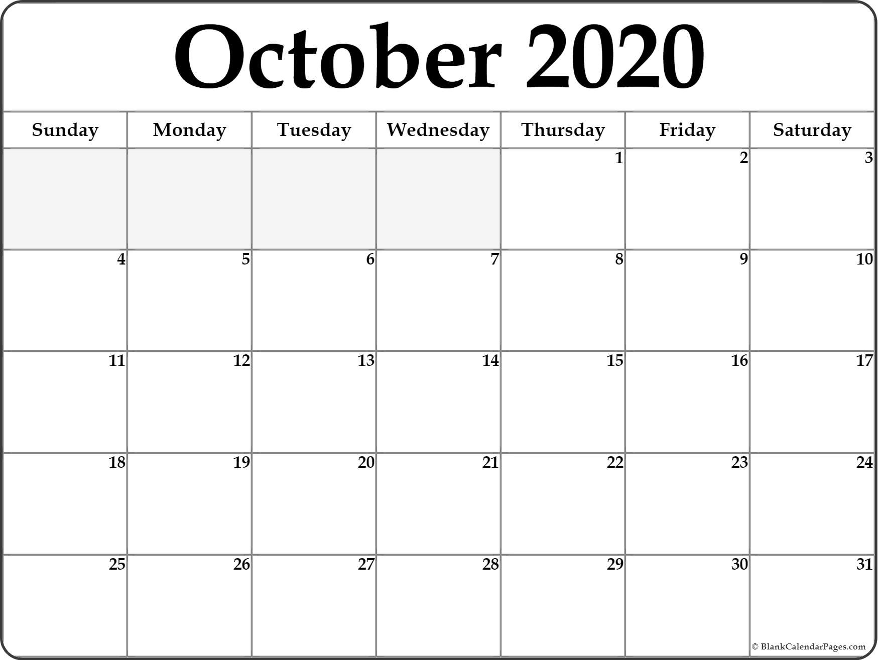 October 2020 Calendar | Free Printable Monthly Calendars