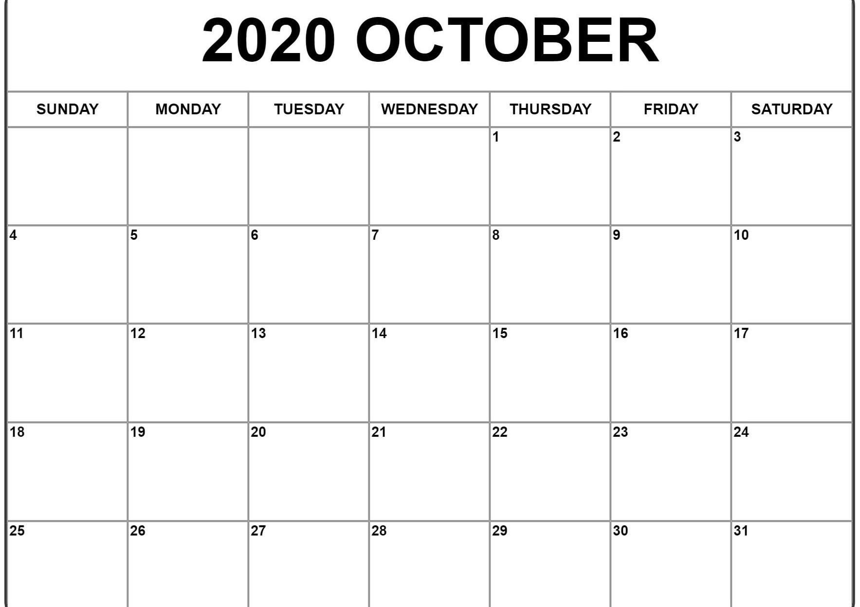 October 2020 Calendar Pdf, Word, Excel Template 2 | Calendar