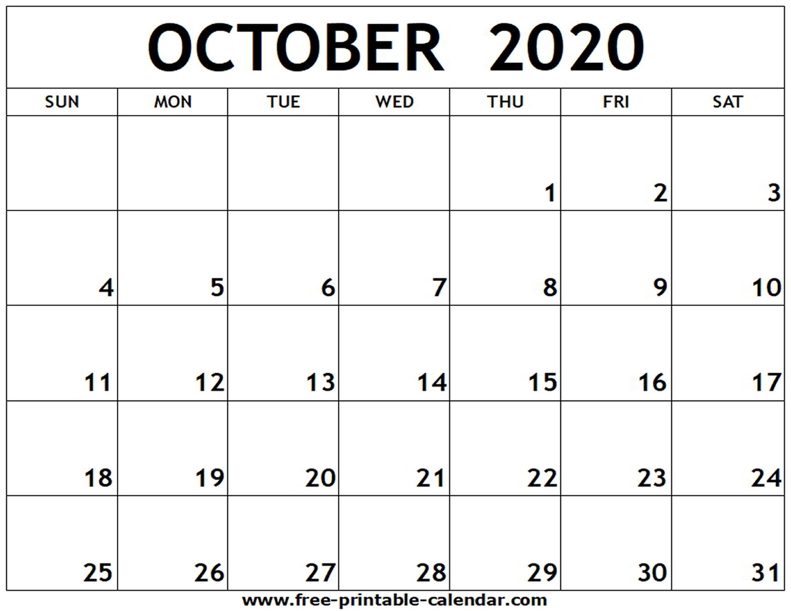 October 2020 Printable Calendar - Free-Printable-Calendar