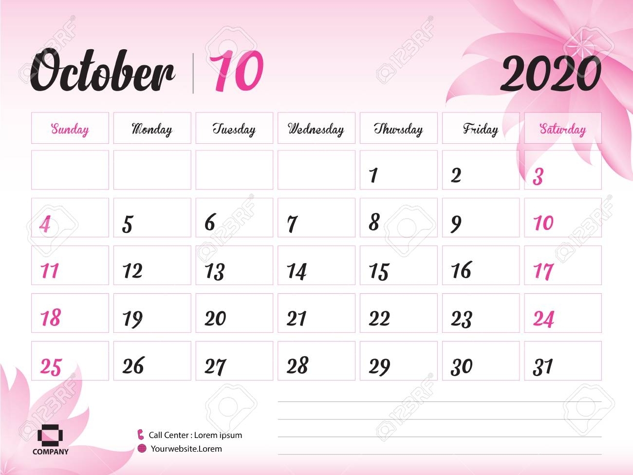 October 2020 Year Template, Calendar 2020, Desk Calendar Design,..