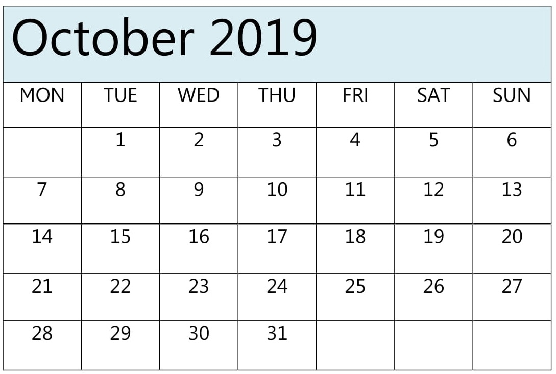 October Calendar 2019 Pdf, Excel Download – Free Latest