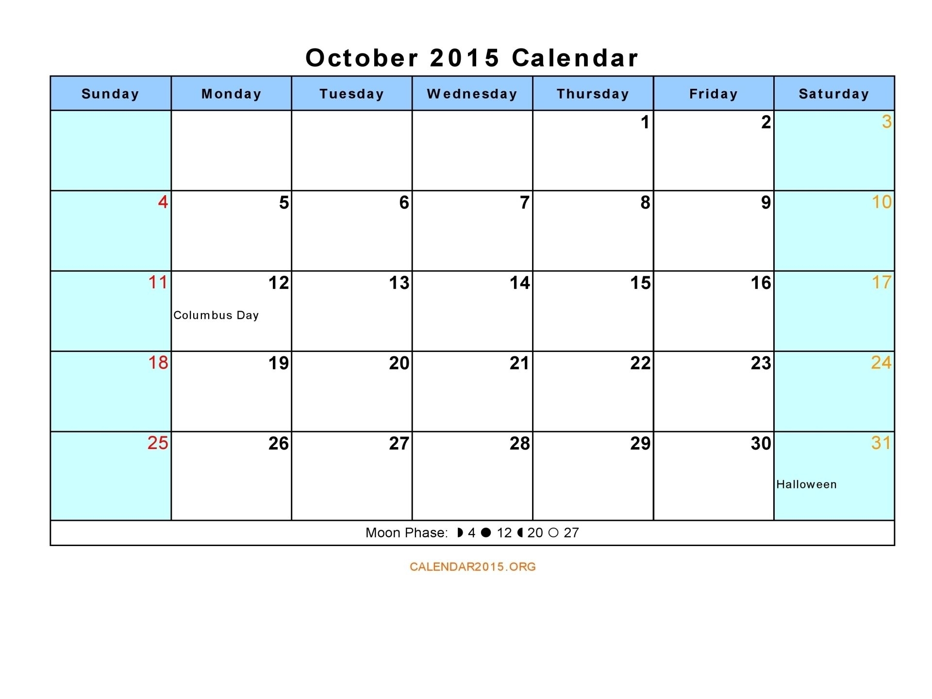 October Calendar Holiday Event,to Print, Tumblr, Calendar