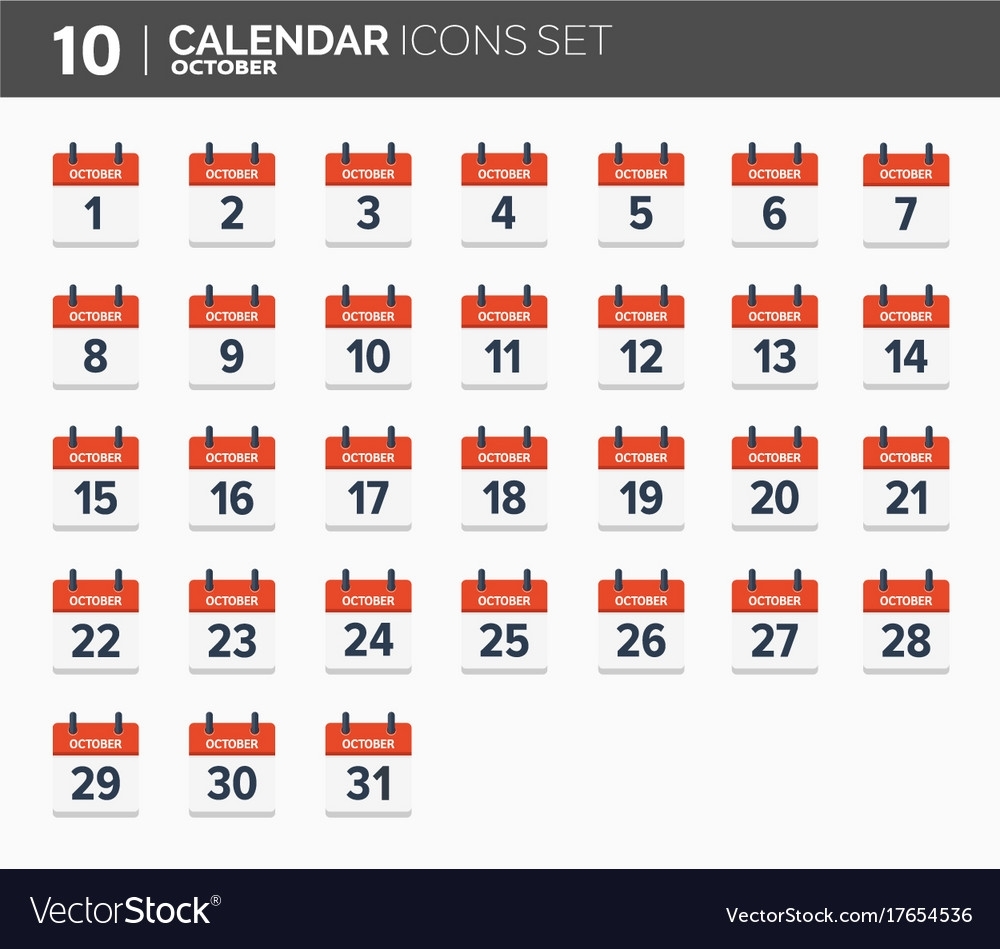 October Calendar Icons Set Date And Time 2018