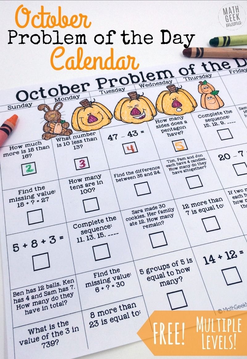 October Problem Of The Day Calendar {Free} | Math Geek Mama