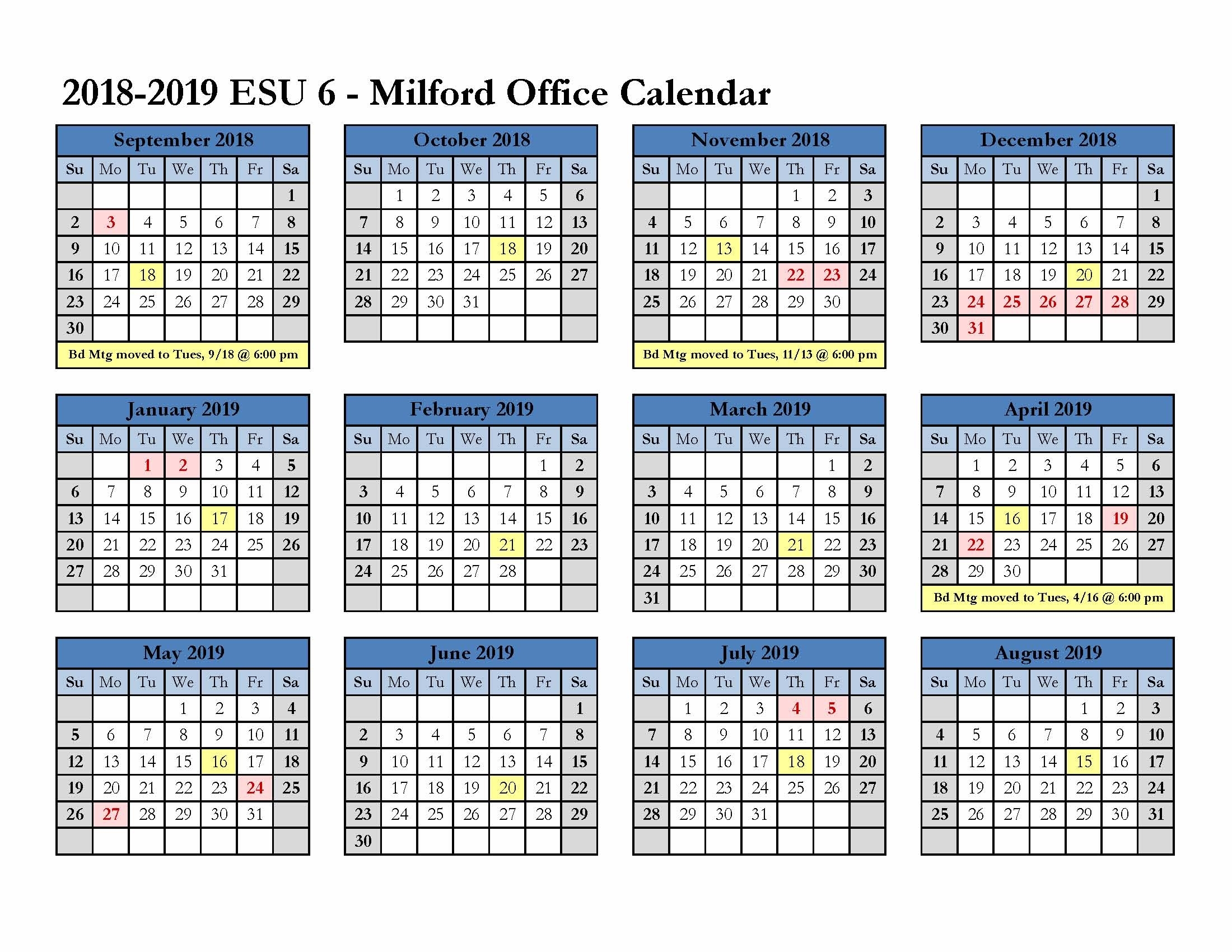Office Calendar | Human Resources | Educational Service Unit 6