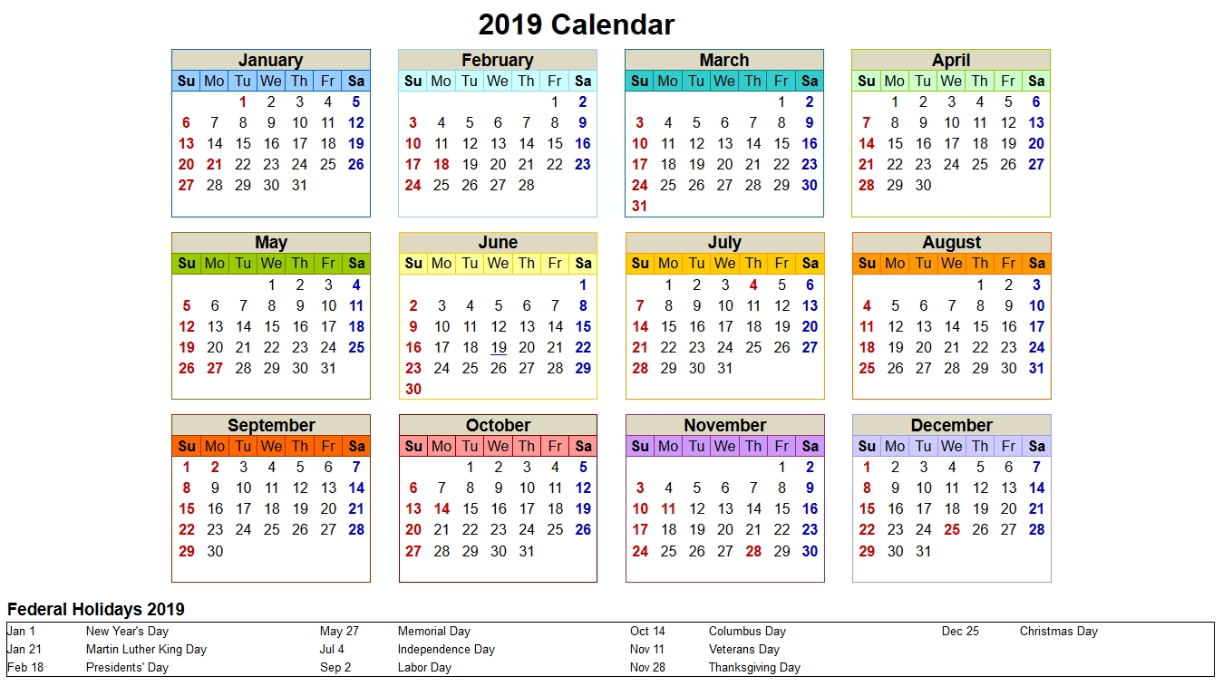 One Page 2019 Yearly Printable Calendar Download. | Calendar