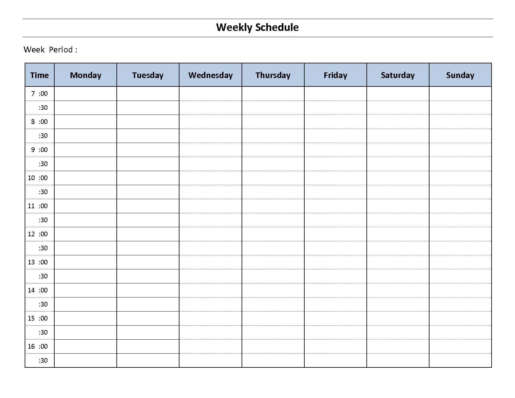 One Week Calendar Template With Hours Blank Excel | Smorad