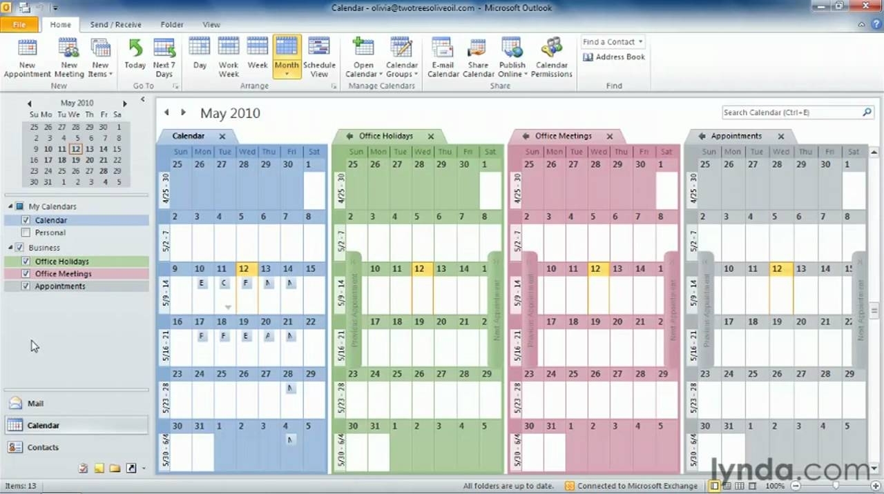 view calendar in outlook 2016