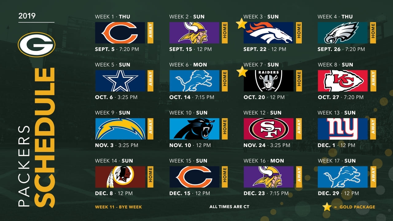 Packers Announce 2019 Schedule
