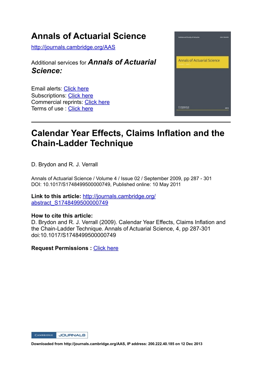 Pdf) Calendar Year Effects, Claims Inflation And The Chain