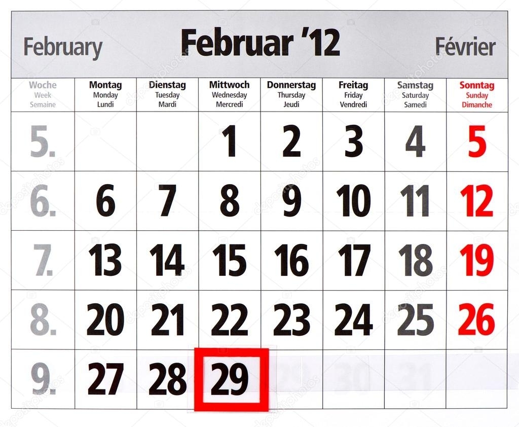 Pictures : Leap Year | Leap Year Calendar With Red Mark On