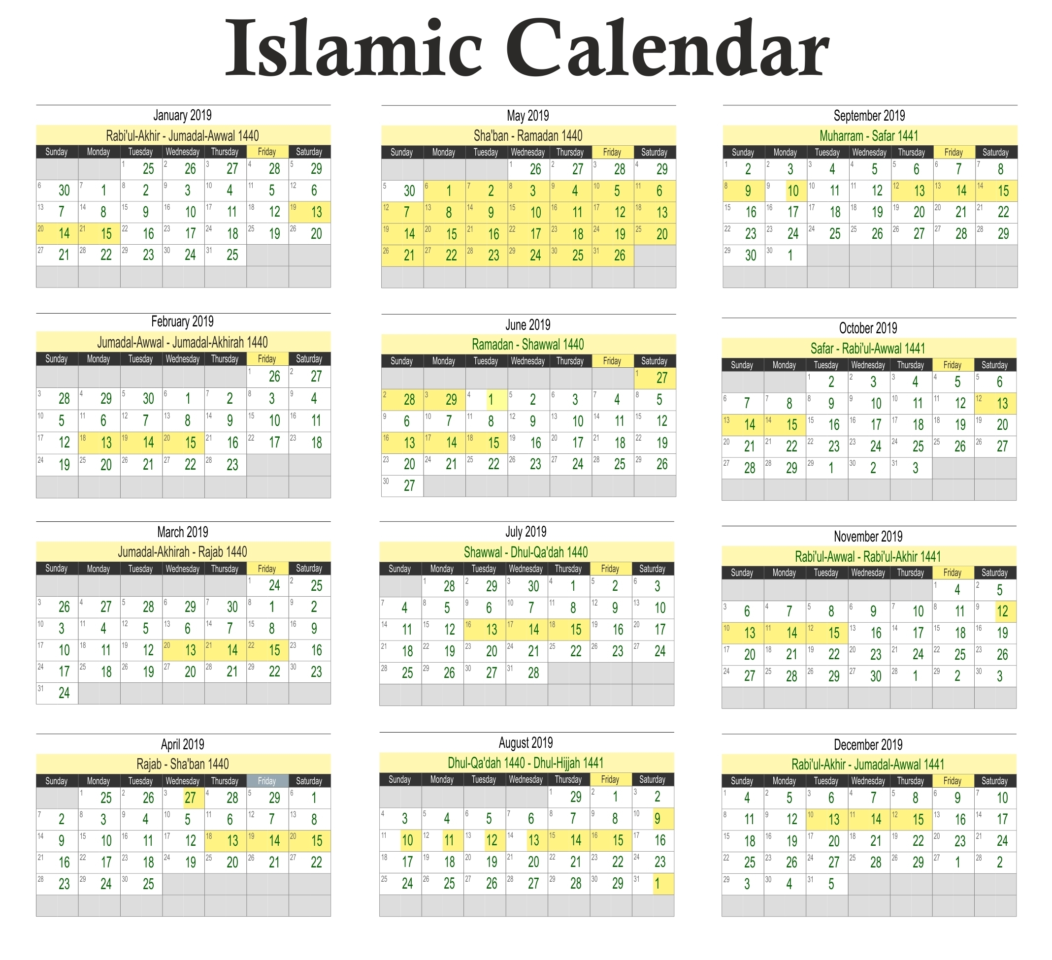 Calendrier Islamique 2020 Calendrier Hijri 2020