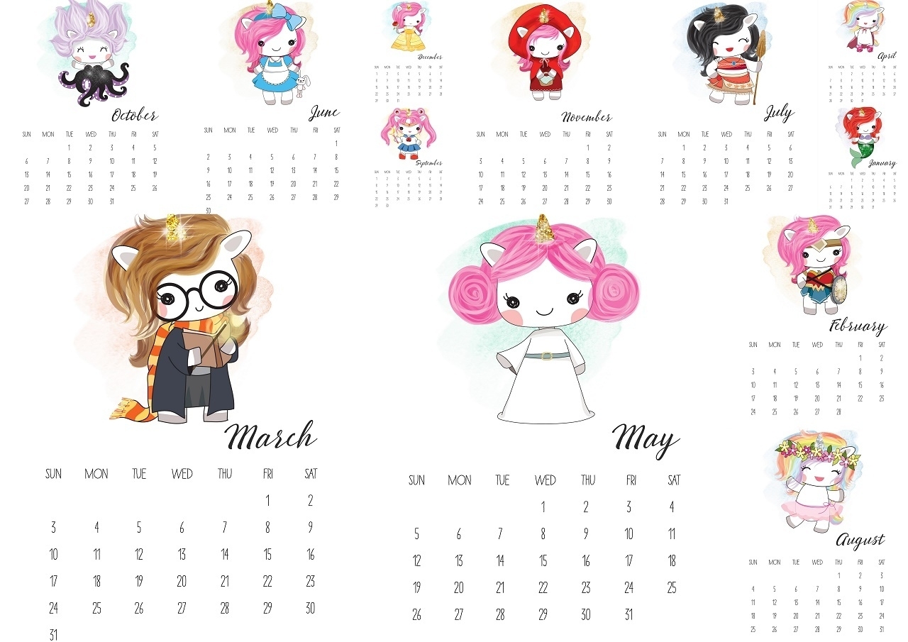 Pop Unicorns 2019 Free Printable Calendar. - Oh My Fiesta