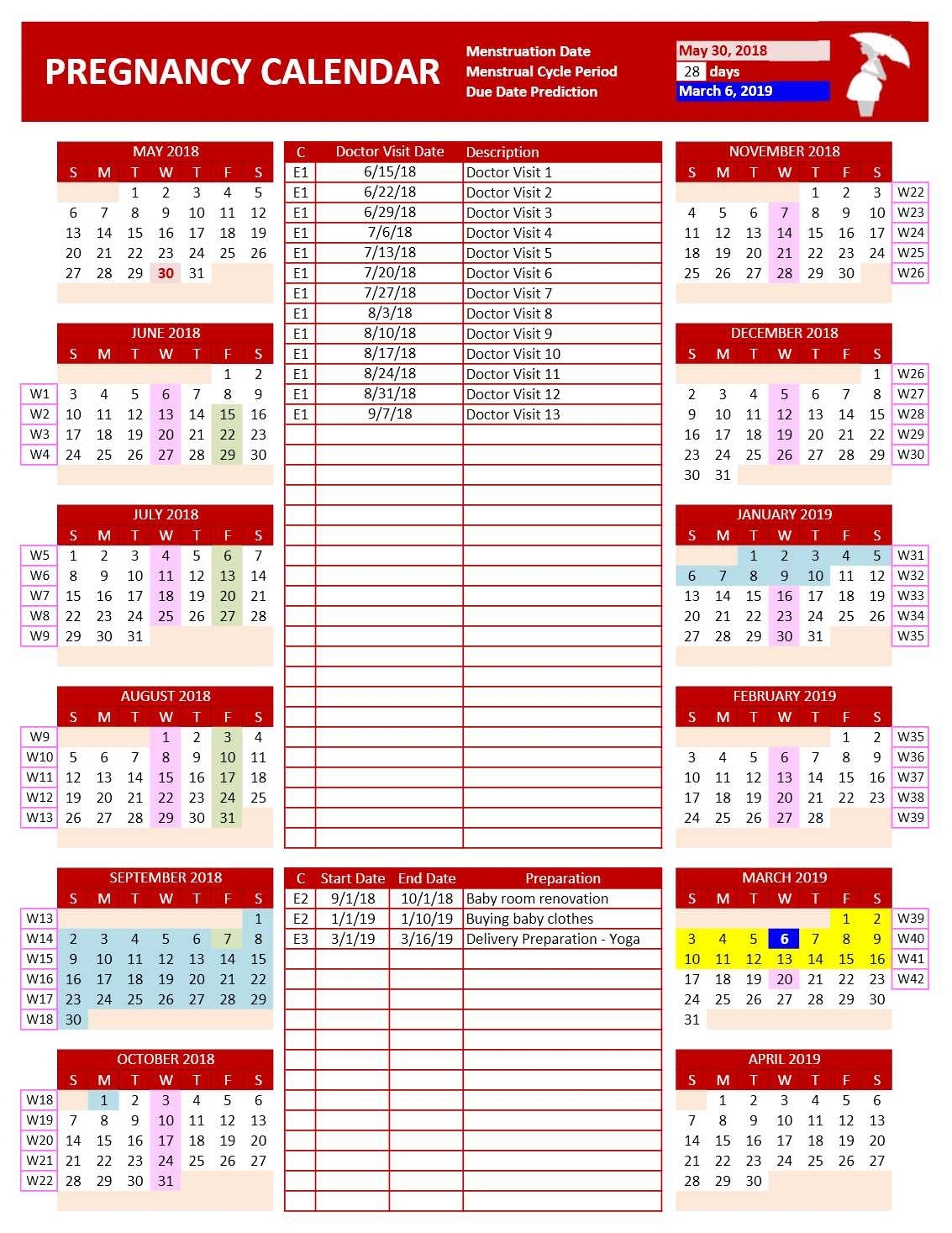 Pregnancy Calendar – Excel Calendars