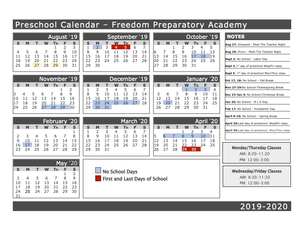 Preschool-2019-2020-Calendar - Freedom Prep Academy