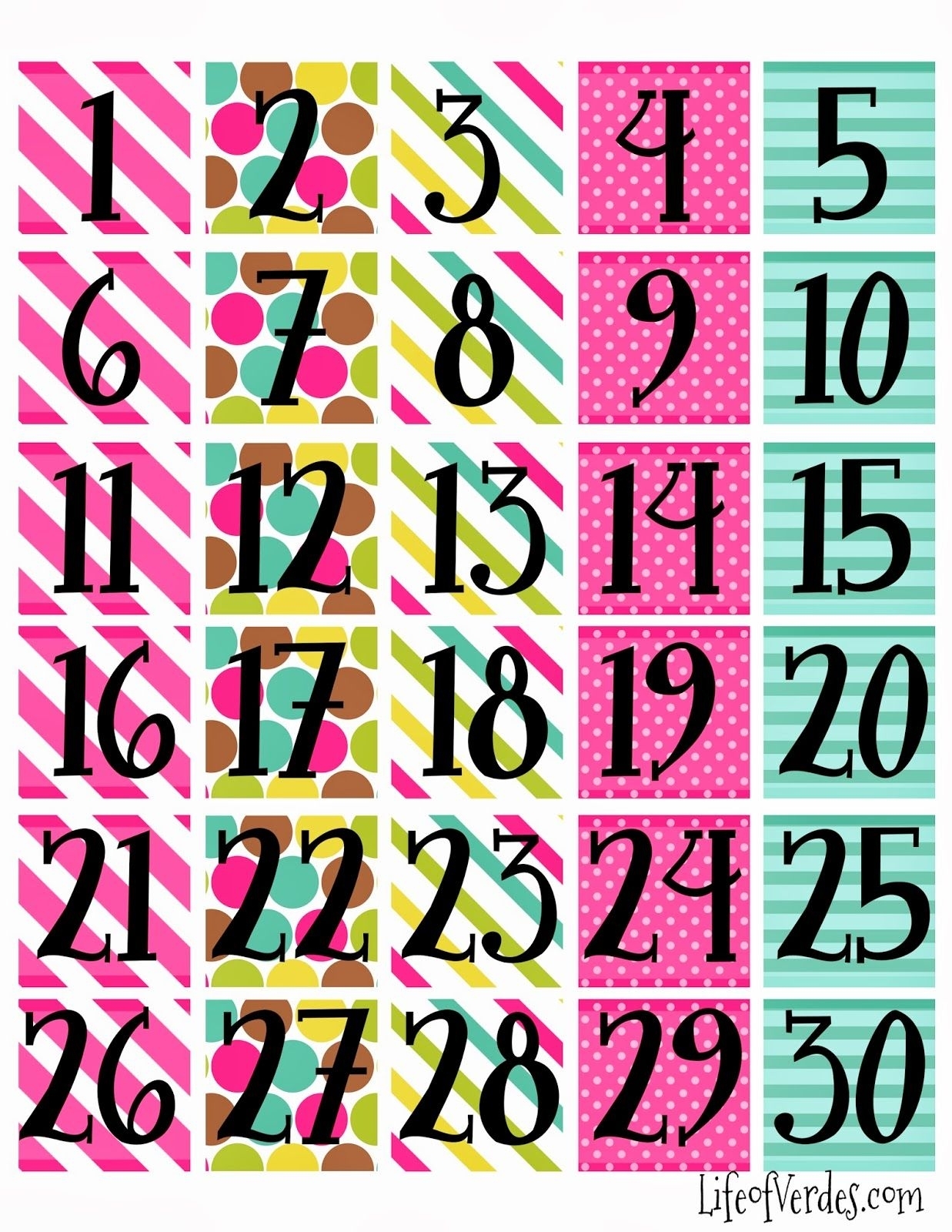 Print Calendar Numbers Free  | Calendar Numbers
