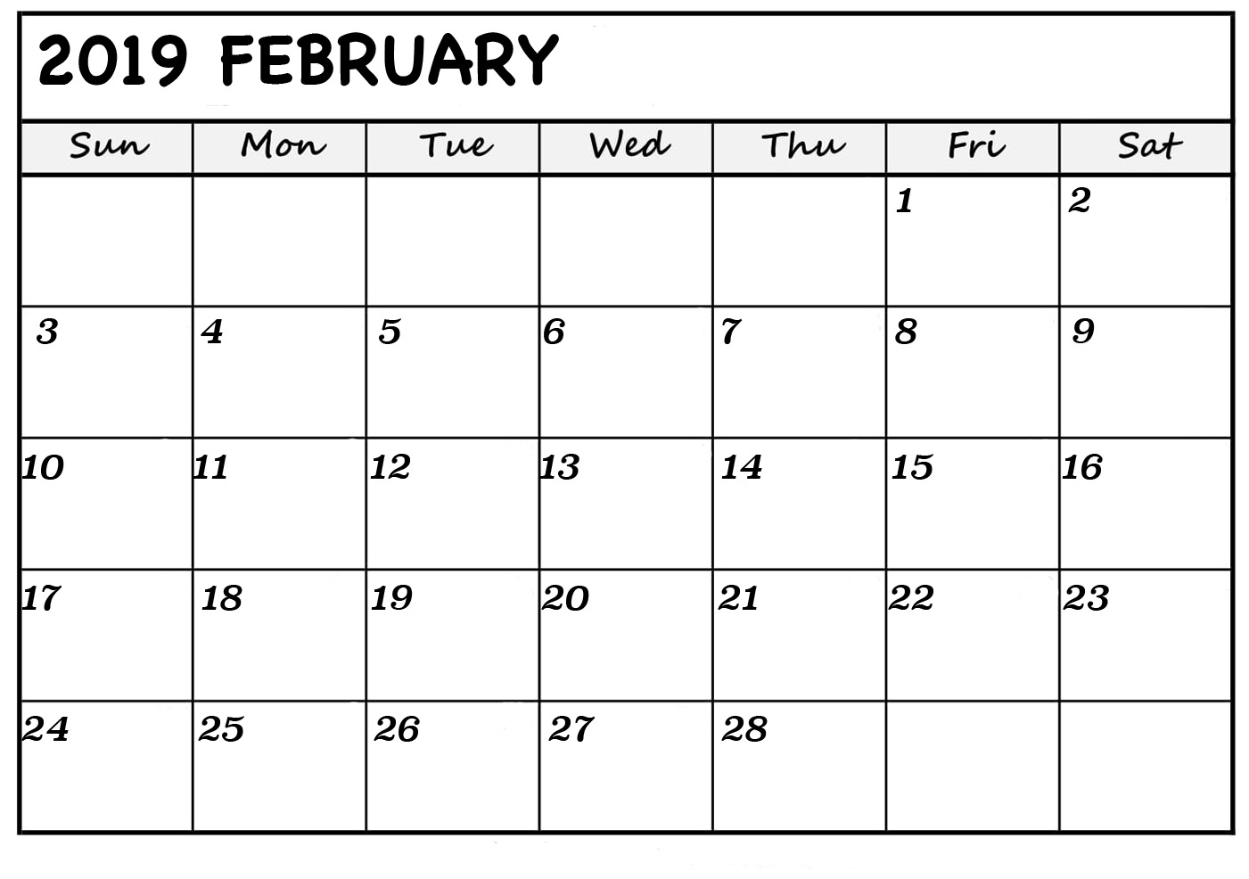 Print February 2019 Calendar In Portrait And Landscape Format