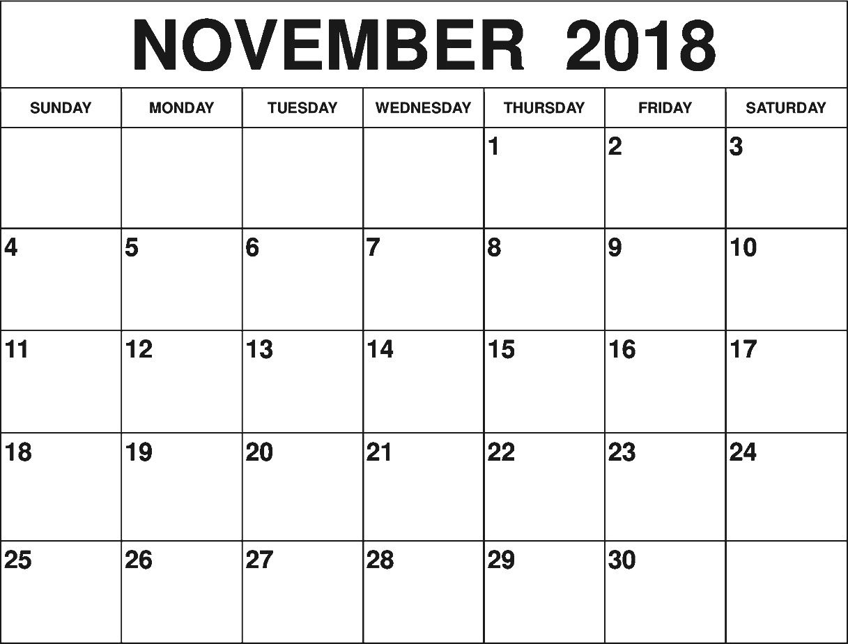 Print November 2018 Calendar Simple And Clean | November