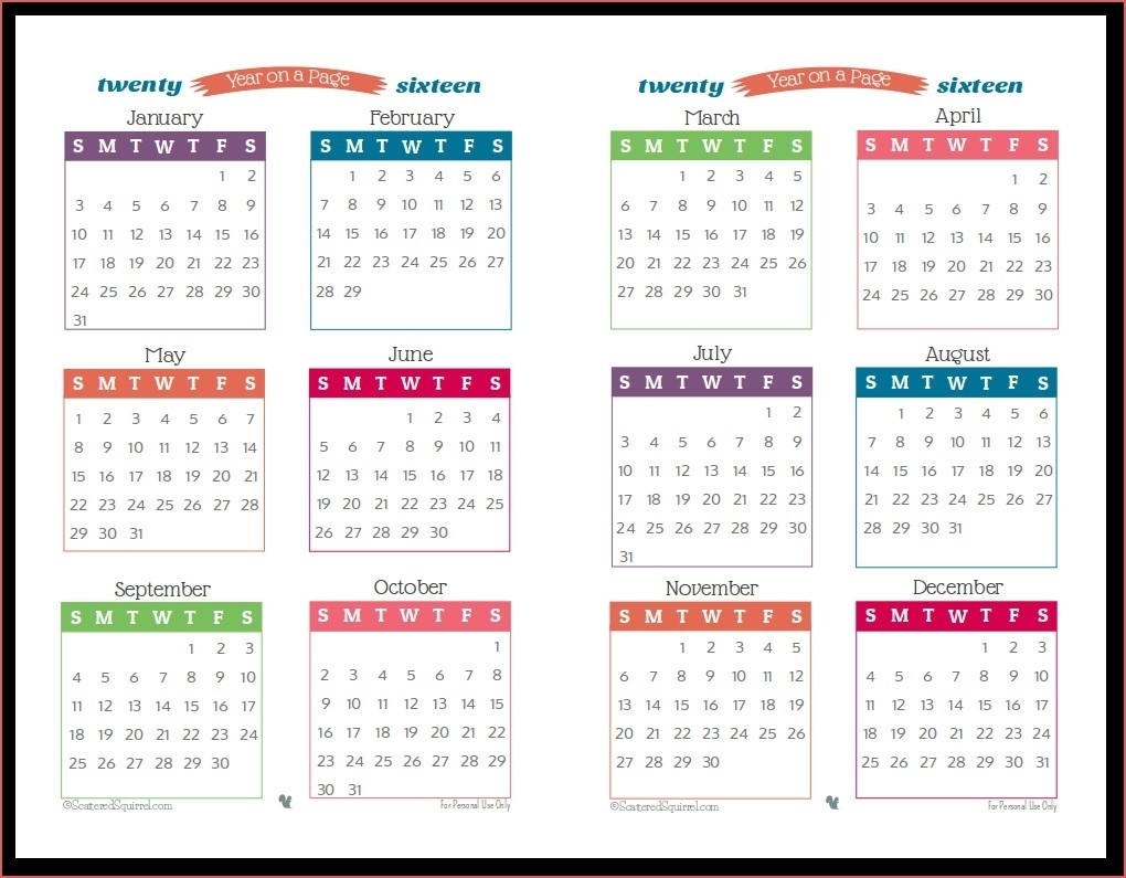 Print Off Year Long Calendar | Ten Wall Calendar