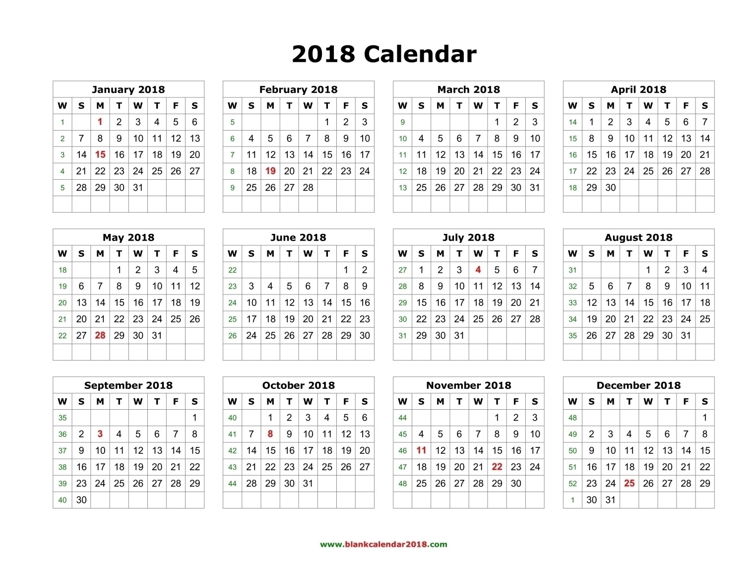 Print Off Year Long Calendar | Ten Wall Calendar