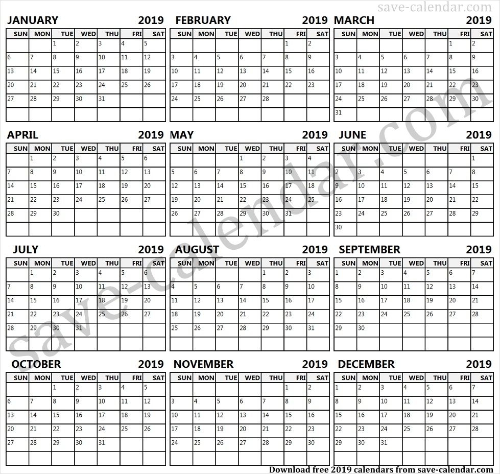 Printable 2019 Calendar Vertical List | Yearly Calendar 2019