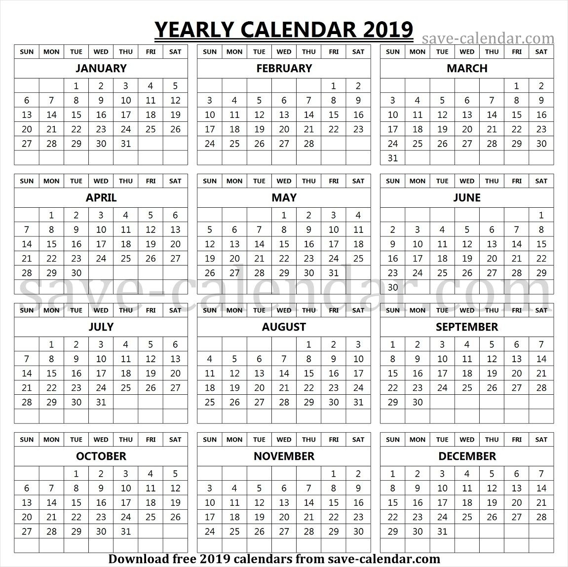 Printable 2019 Calendar Vertical List | Yearly Calendar 2019