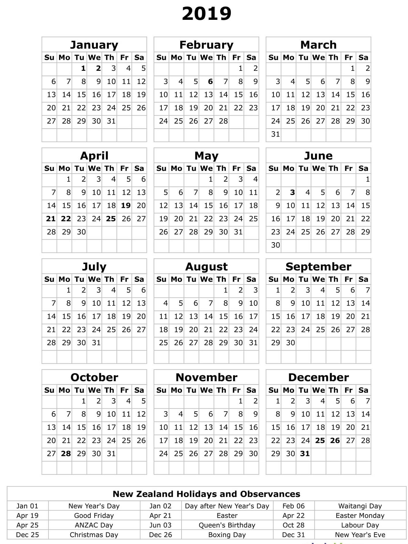 Printable 2019 Calendar With Holidays | Calendar Shelter