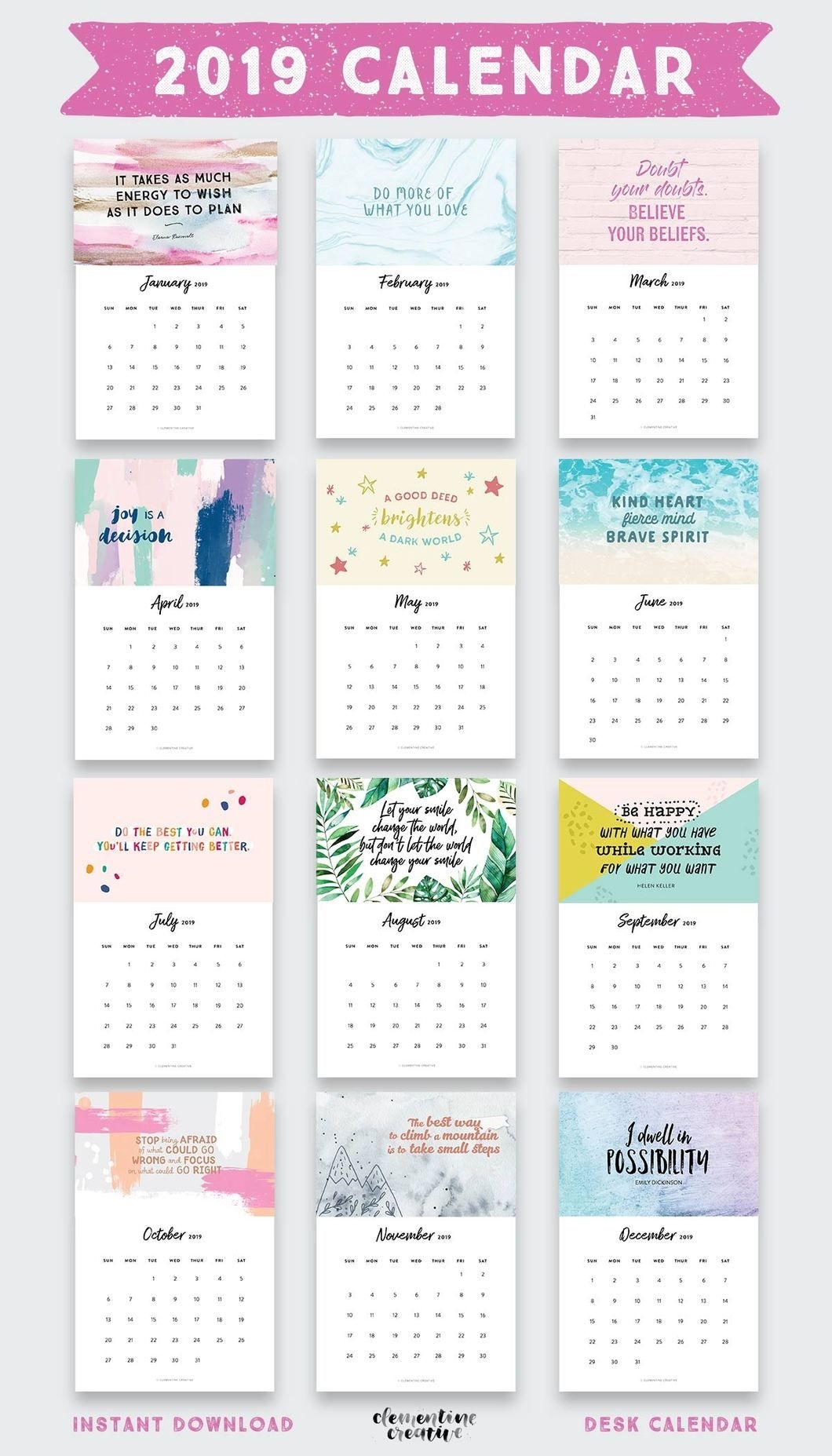 Printable 2020 Inspirational Quotes Calendar | Doodles