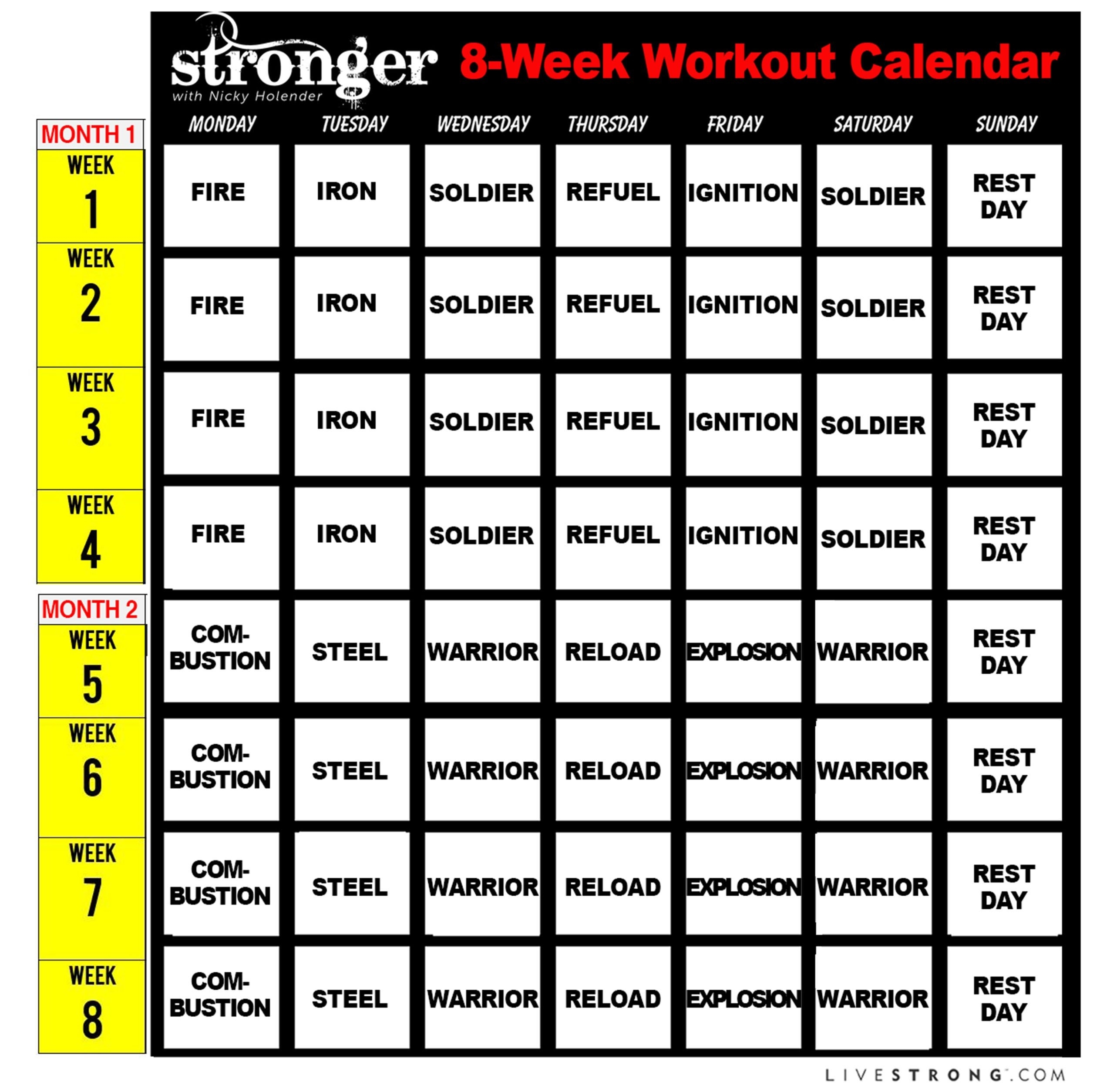 Printable 8-Week Workout Calendar And 10 Free Workout Videos