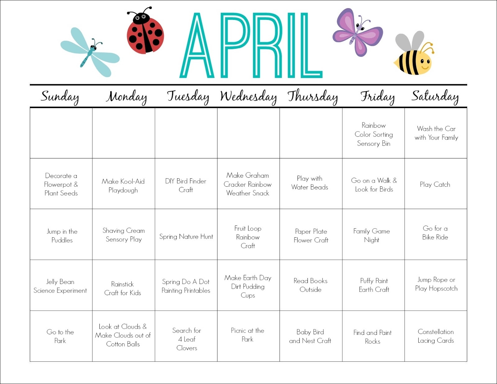 Printable Calendar Activities