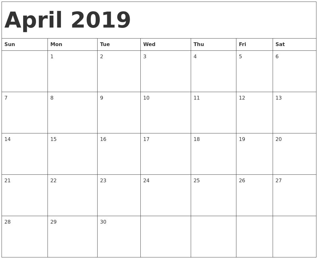 Printable April 2019 Calendar New Zealand | Printable April