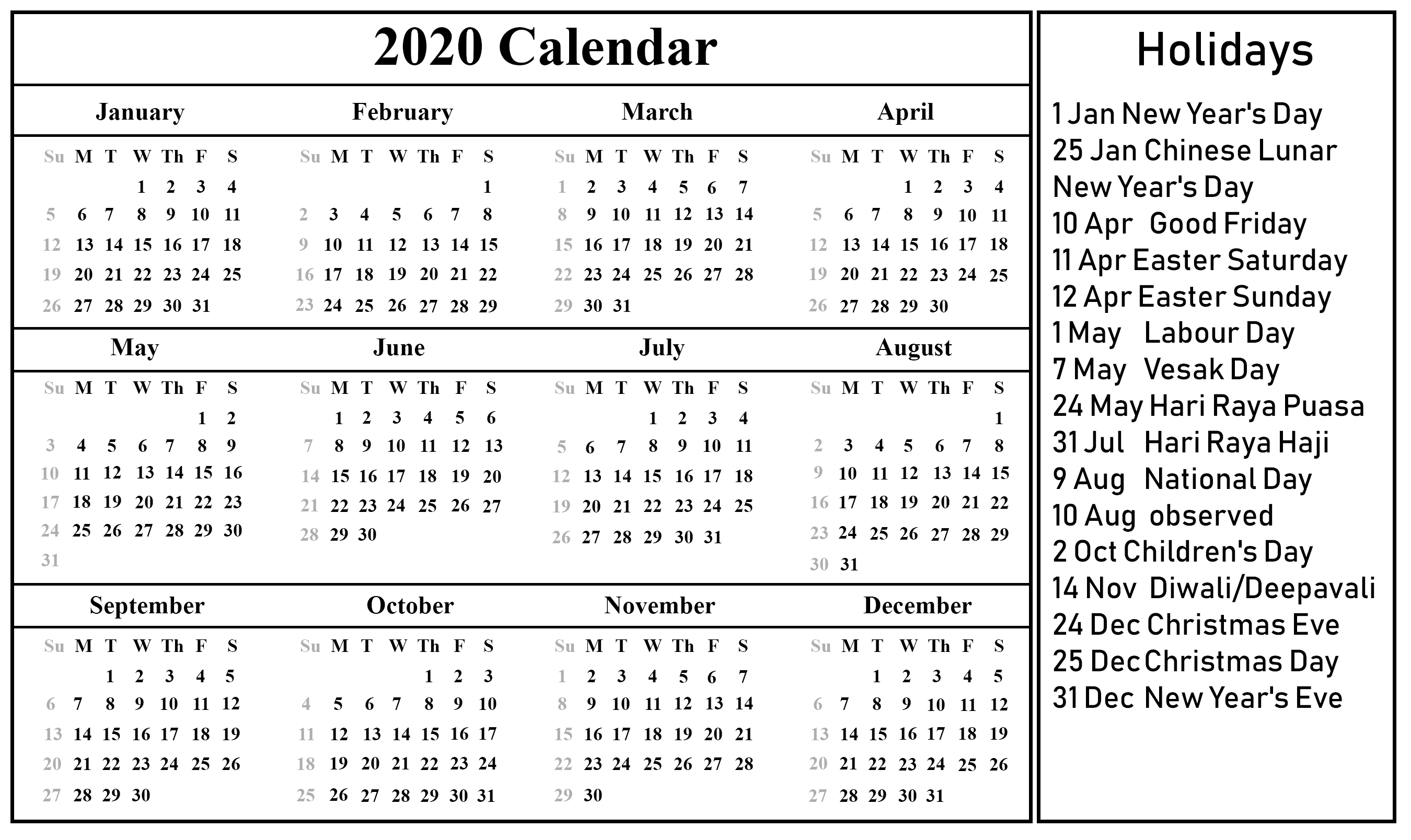 Printable April Calendar Template