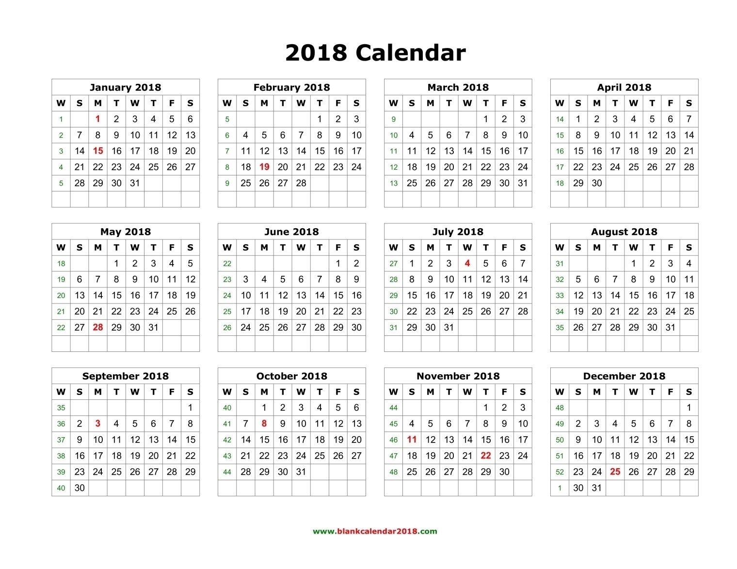 Printable Calendar 2018 Entire Year | Printable Calendar 2019