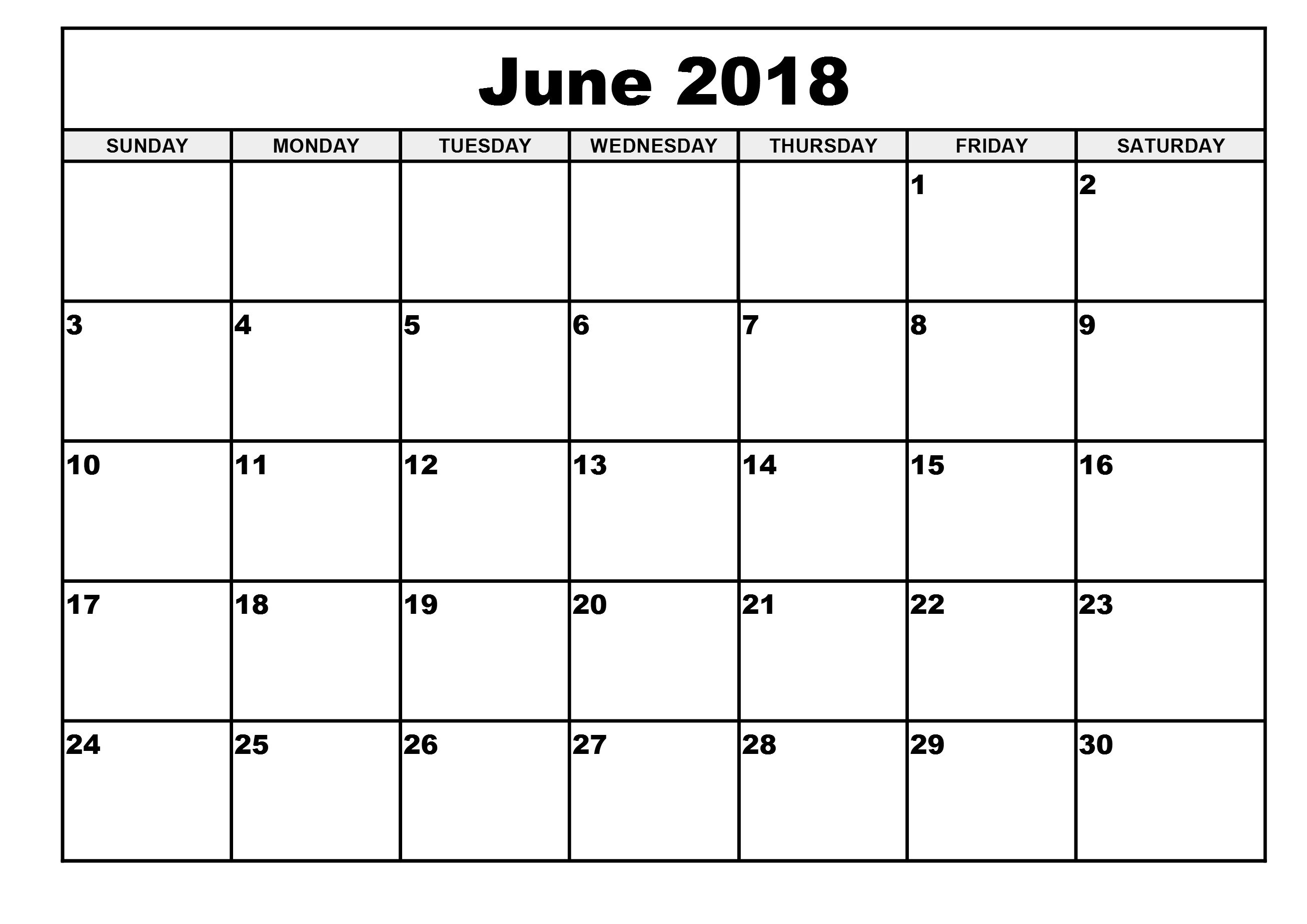 Printable Calendar 2018 June | Printable Calendar 2020